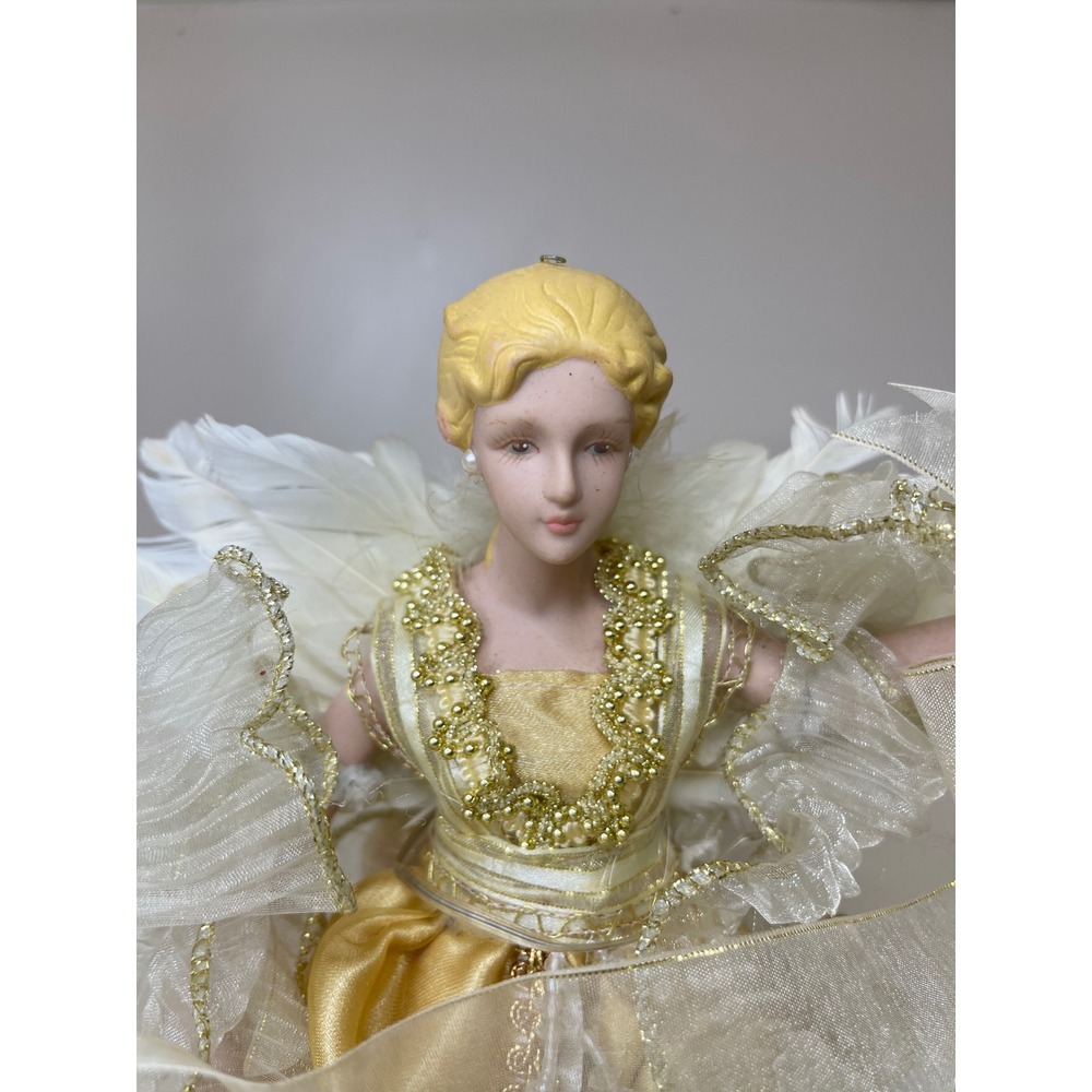 Vintage Dillard's Trimmings‎ Porcelain Angel Tree Topper Gold Gown With Box - Picture 3 of 16